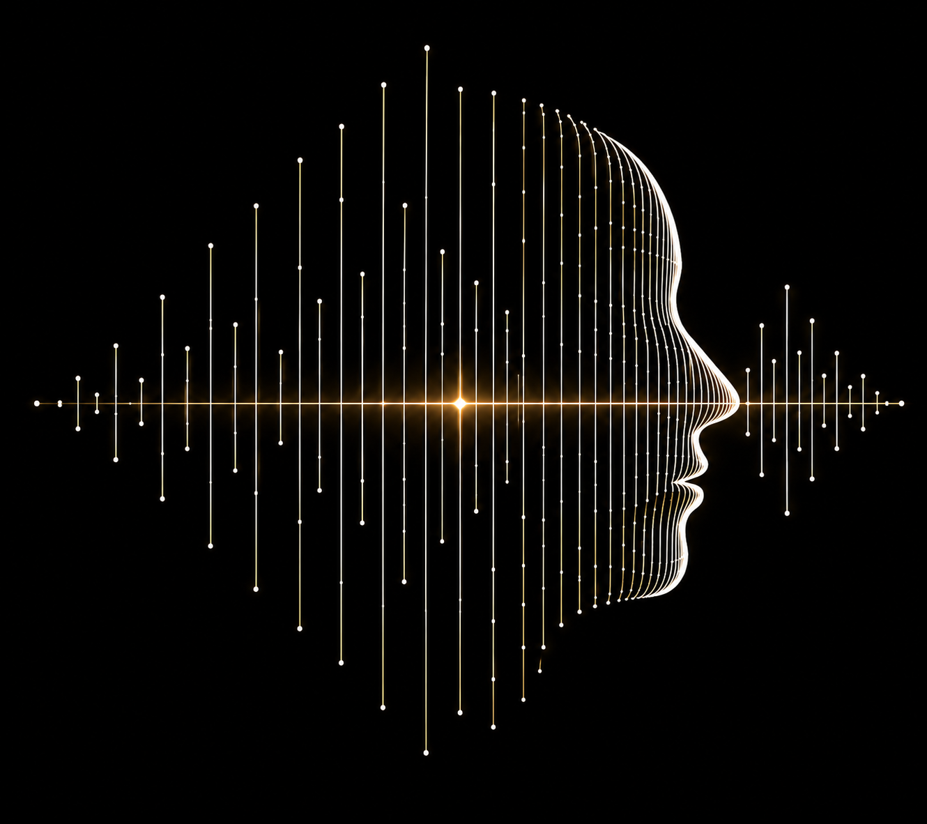 An illustrated face in profile formed from soundwave lines